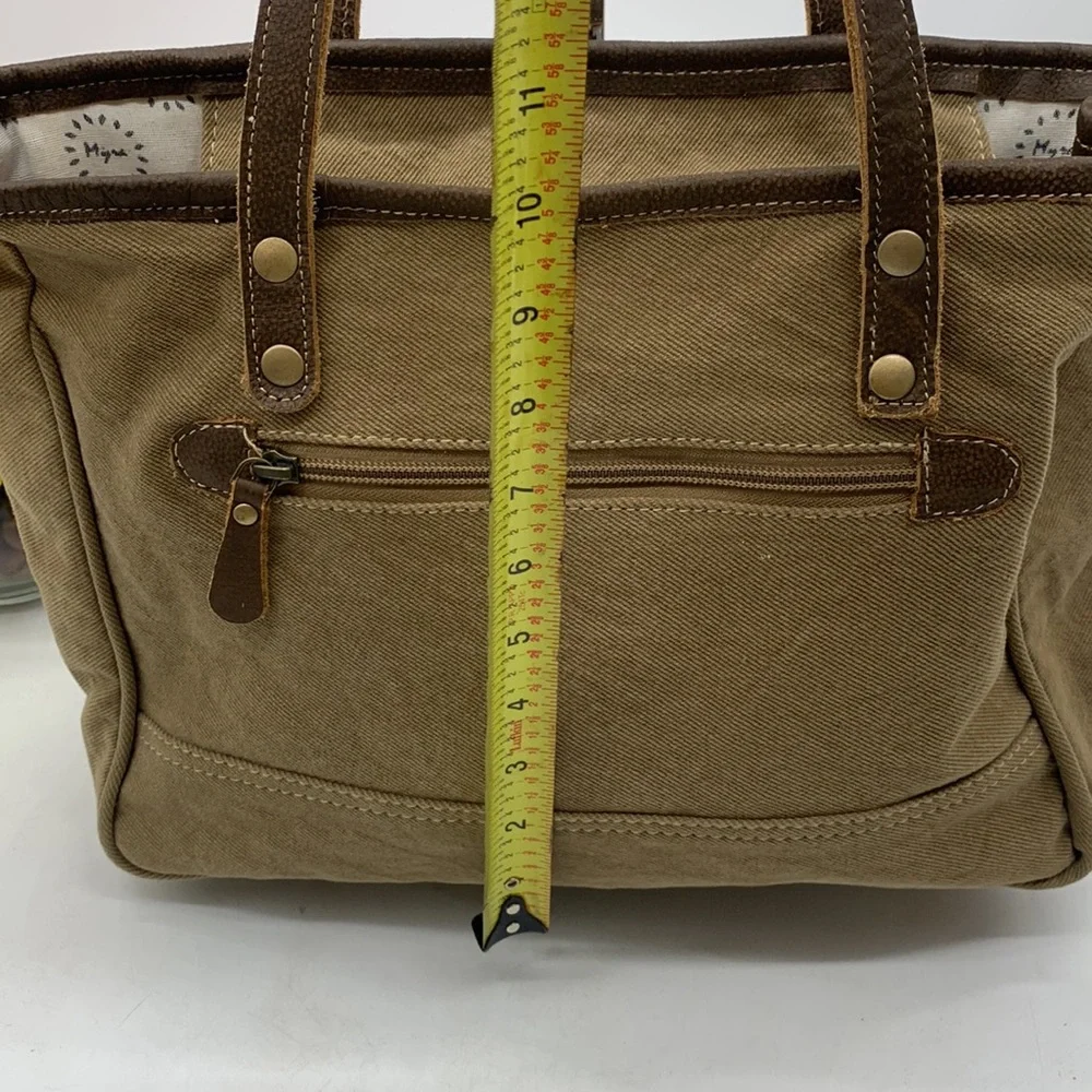 Myra Bag Brown Criss Cross Pattern Shoulder Bag Tote - Picture 9 of 15